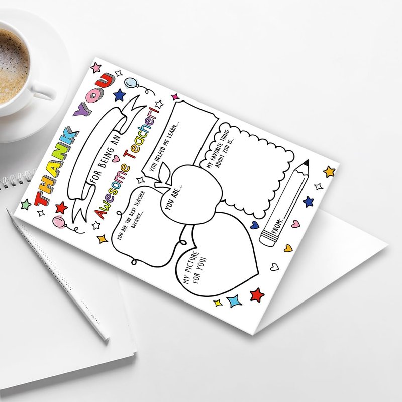 Hongshan Thank You Card for Teacher,Fill in the Blanks,Funny Appreciation Card Gift,Teacher Thank You Gifts Card from School Kids Students with Envelopes