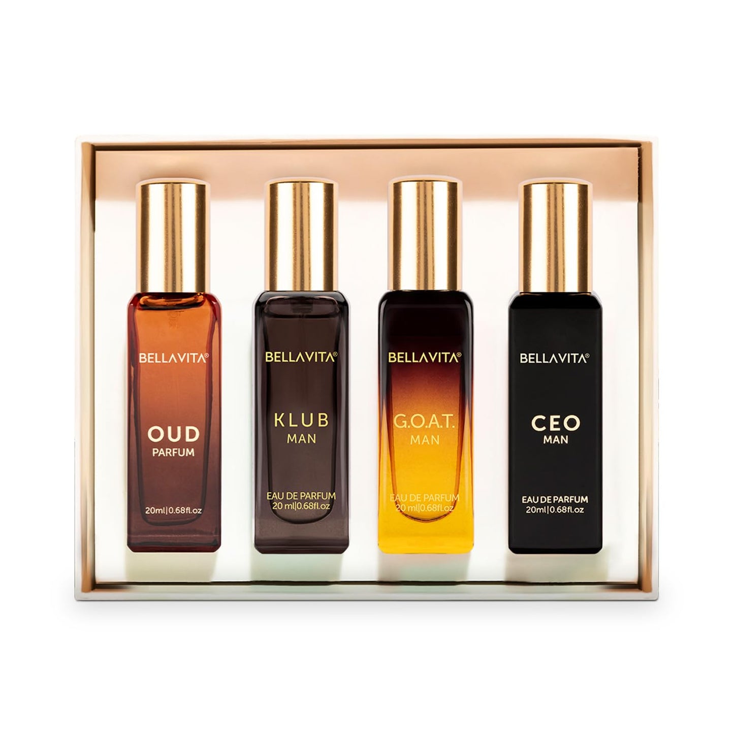 Bella Vita Luxury Men’s Premium Perfume Gift Bundle | Gift Set (4 x 0.68 fl. oz.) & KLUB Eau De Parfum (3.38 fl. oz.) | Elegant & Intense Fragrances for Men | Citrusy, Woody, Spicy Scents