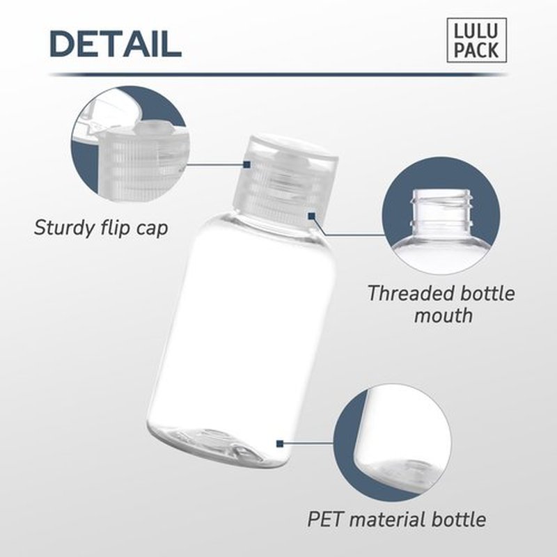 Lulupack Travel Bottles for Toiletries, 50ml/1.6oz Plastic Small Travel Size Containers for Shampoo (9pcs, Clear Caps)