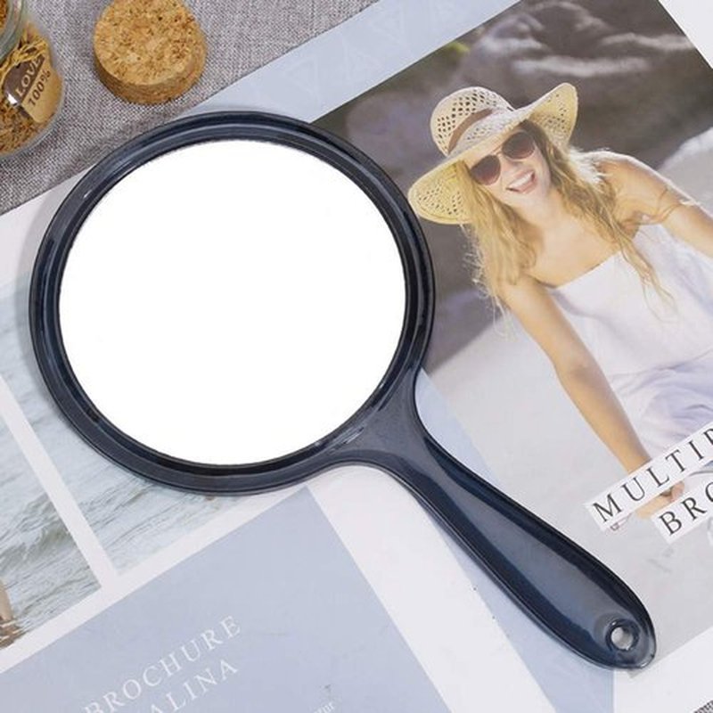 TOPYHL Makeup Hand Mirror, Double-Sided 3X 1x Magnifying Large Travel Handheld Mirror Cosmetic Mirror Acrylic Clear Finish Round Mirror (Black)