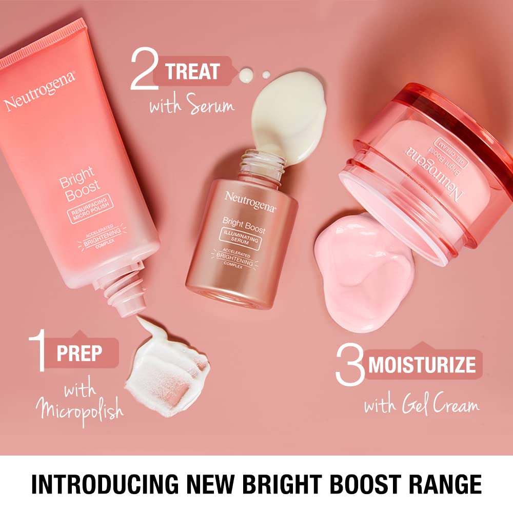Neutrogena Bright Boost Illuminating Face Serum with Neoglucosamine & Turmeric Extract for Even Skin Tone, Resurfacing Serum for Face to Reduce Dark Spots & Hyperpigmentation, 0.3 fl. oz