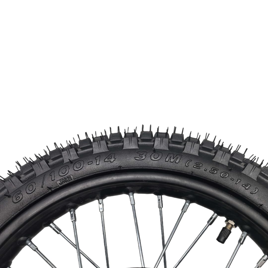 aohuang 14" Front Wheel Rim Tire Assembly for 110cc 125cc Dirt Bike tao TTR SSR CRF Apollo 15mm Axle Includes 190mm Steel Brake disc 60/100-14 Tire Tube