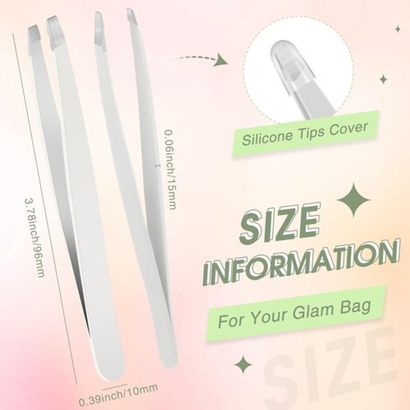 12 Pieces Eyebrow Tweezers Stainless Steel Slant Tip Tweezers Facial Hair Eyebrow Precision Tweezers for Men and Women (White)
