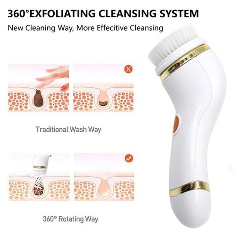Facial Cleansing Brush, 4 in 1 Rechargeable Face Scrubber with 4 Brush Heads, Electric Face Scrubber for Women & Men, Deep Cleansing, Gentle Exfoliation and Massaging (Orange)