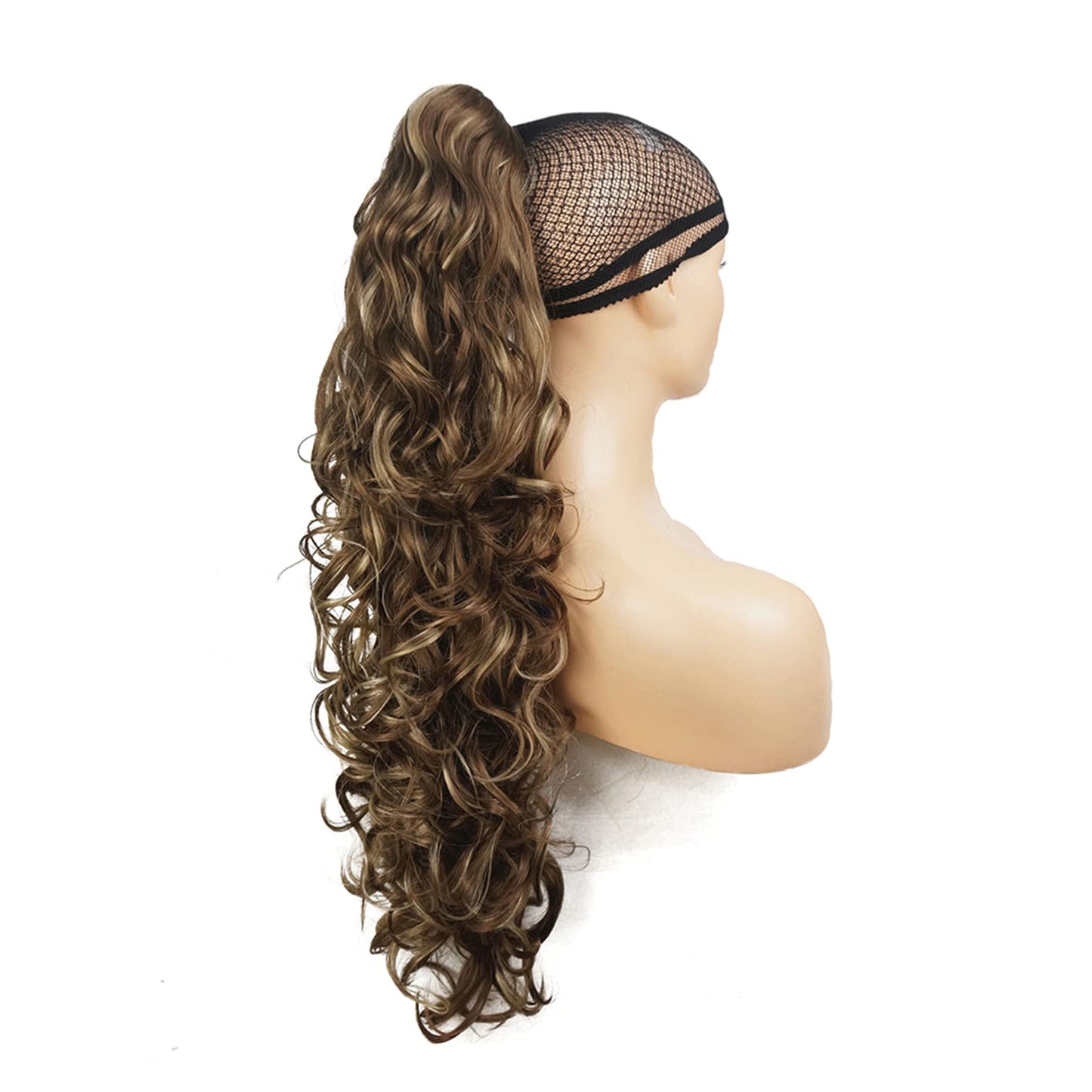 Lydell 30" Long Curly Styled Clip In Claw Ponytail Hair Extension Synthetic Hairpiece 280g with a jaw/claw clip (AB607 Brown Mix)