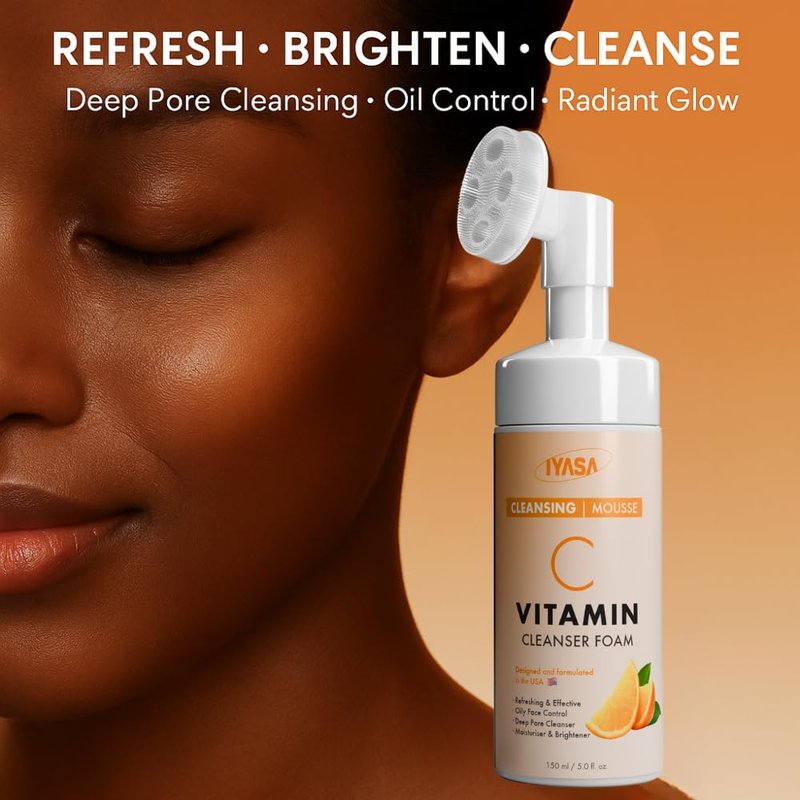 IYASA Gentle Face Wash for Sensitive Skin ā Foaming Facial Cleanser with Amino Acids, Vitamin C & Silicone Brush ā Hydrating Daily Cleanser for Melanin-Rich Skin ā Sulfate-Free, Paraben-Free ā 5oz