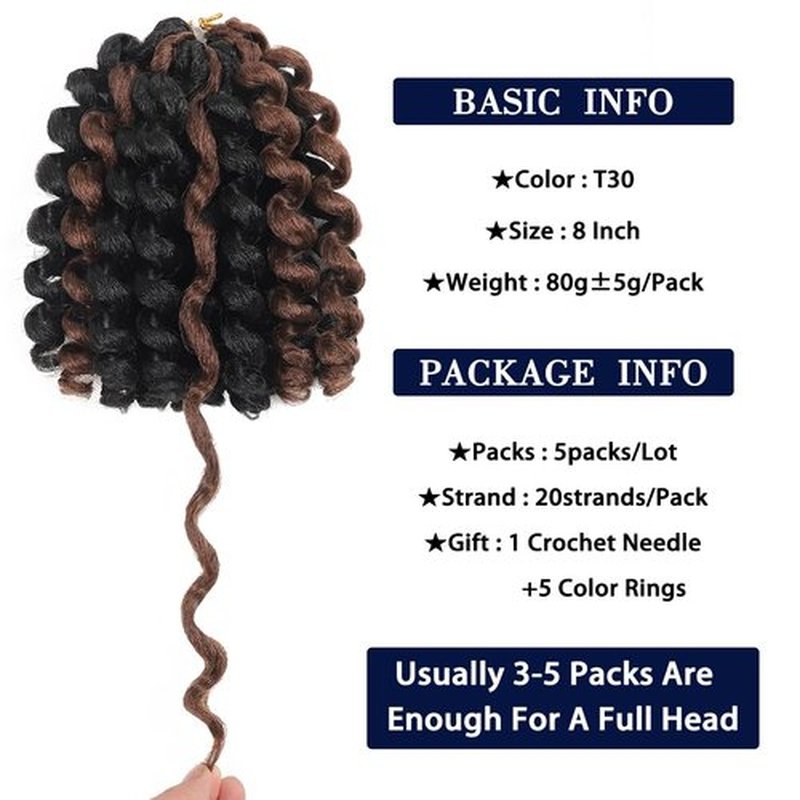 Wand Curl Crochet Braids Hair 8 Inch Jamaican Wand Curl Ombre Crochet Hair Jamaican Bounce Crochet Hair Colored Crochet Braids Ringlet Twist Hair Extension Crochet Hair(5PCS,1BP30)