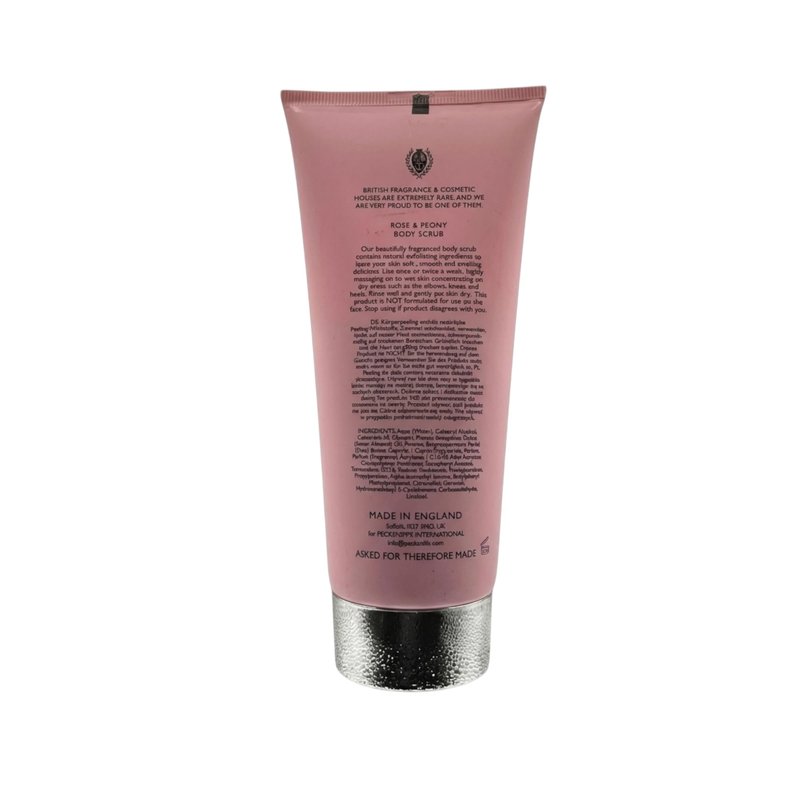 Pecksniff’s Rose and Peony Body Scrub 200ml, Gentle Exfoliating Body Polish with Floral Scent, Creamy Sugar Scrub for Smooth Soft Skin, Shower Exfoliator for Dry Dull Skin, UK Bath and Body