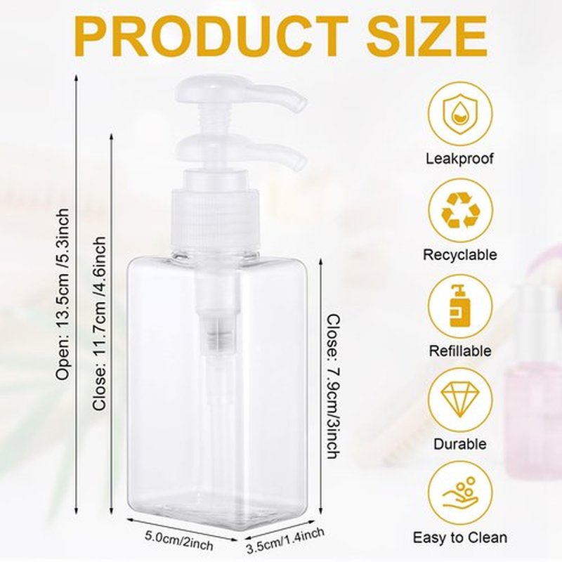 Domensi 24 Pcs 100ml /3.4 oz Pump Bottle Mini Travel Bottles Small Dispenser Bottles Plastic Pump Lotion Dispenser Empty Bottle Square Dispenser Travel Size Containers Toiletries (Clear)