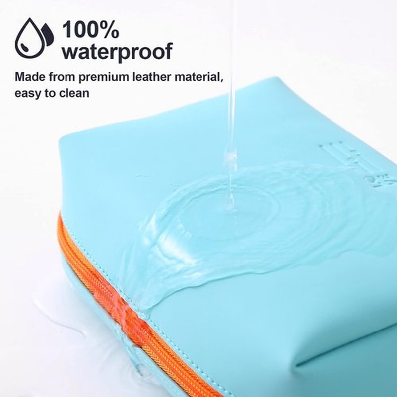 Small Makeup Bag Portable Cute Travel Makeup Bag for Women Zipper Pouch Makeup Organizer Bag PU Leather Waterproof Cute Toiletry Bags(light blue)