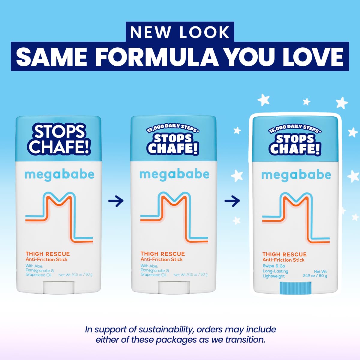 Megababe Thigh Rescue Anti-Chafe Stick | Prevents skin chafe & irritation | Thighs, arms, bra-lines & more | Summer and Hot Weather Essentials | 2.12oz (Pack of 1)