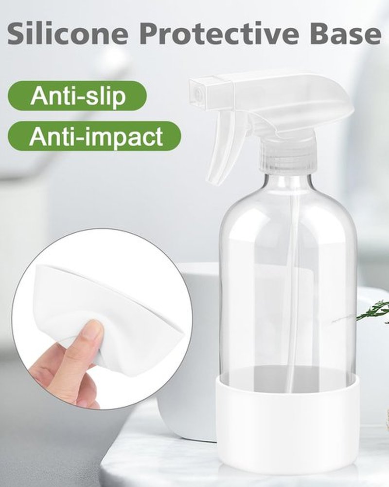 Roinisor Glass Spray Bottles with Silicone Sleeve Protection, Empty 16OZ Reusable Spray Bottles, Refillable Containers with Spray Nozzles for Cleaning Solutions, Plants and Essential Oils 1 Pack White