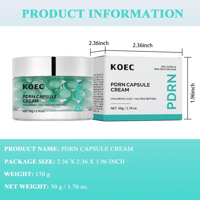 SHEEYOON Face Moisturizer Capsule Cream with PDRN, Hyaluronic Acid & Mutiple Petides, Anti-aging Boost Hydration Radiance Skin Nourishing Cream, 1.76 oz.