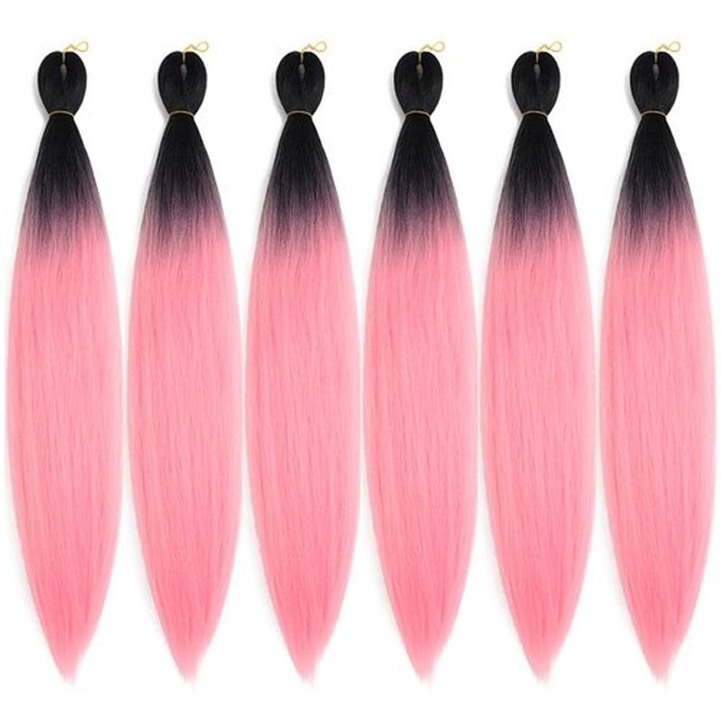 BALINGHAIR Pre-Stretched Braiding Hair Extensions High Temperature Braids Hair 28 Inch Ombre Black to Light Pink(B4-6Packs)