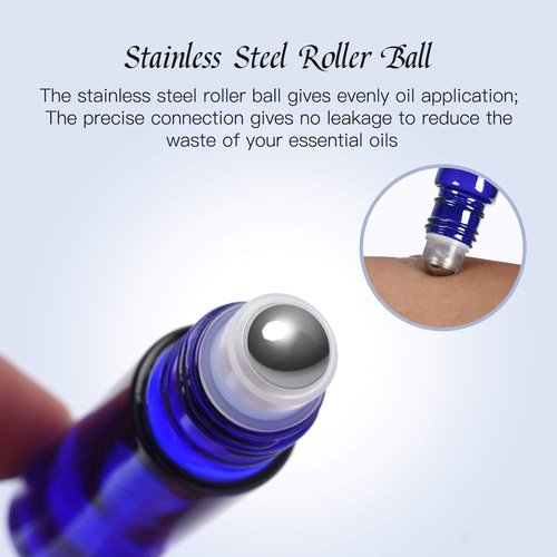 ULG Essential Oil Roller Bottles 48 Pack 10ml Cobalt Blue Glass Empty Bottles with Stainless Steel Roller Balls (10 Extra Roller Balls, 4 Openers, 4 Droppers, 48 Waterproof Labels)