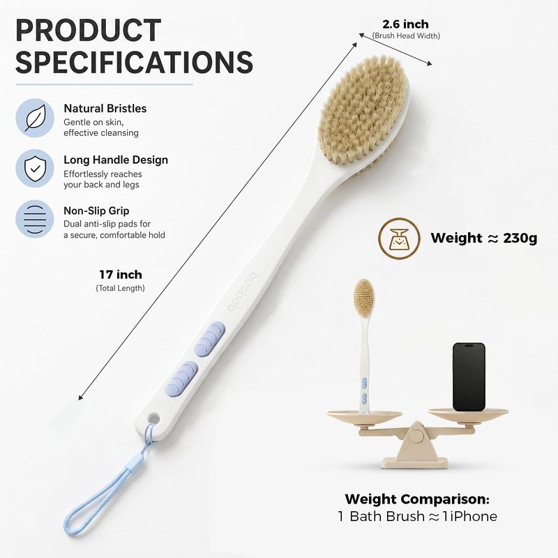 Bubbob Back Scrubber for Shower with Long Handle, Blue