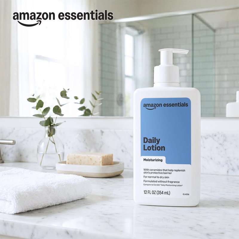 Amazon Essentials Daily Moisturizing Lotion for Face and Body, Fragrance Free, with Ceramides, 12 fl oz, 1-Pack