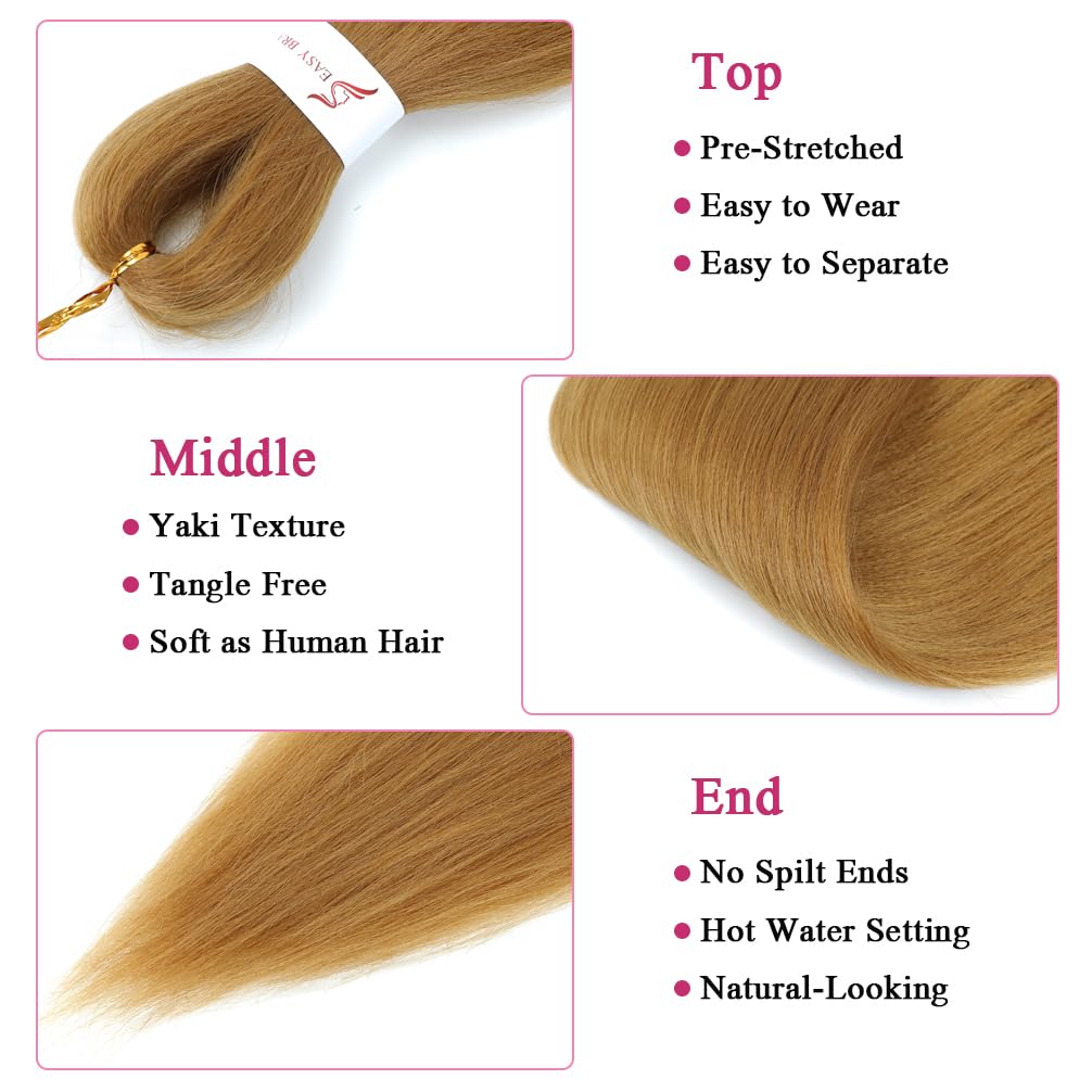 27 Honey Blonde Braiding Hair Pre Stretched 27 Braiding Hair Prestretched Braiding Hair Professional Honey Blonde Hair for Braiding Synthetic Box Braids Crochet Braids Hair Yaki Texture(30Inch,8packs)