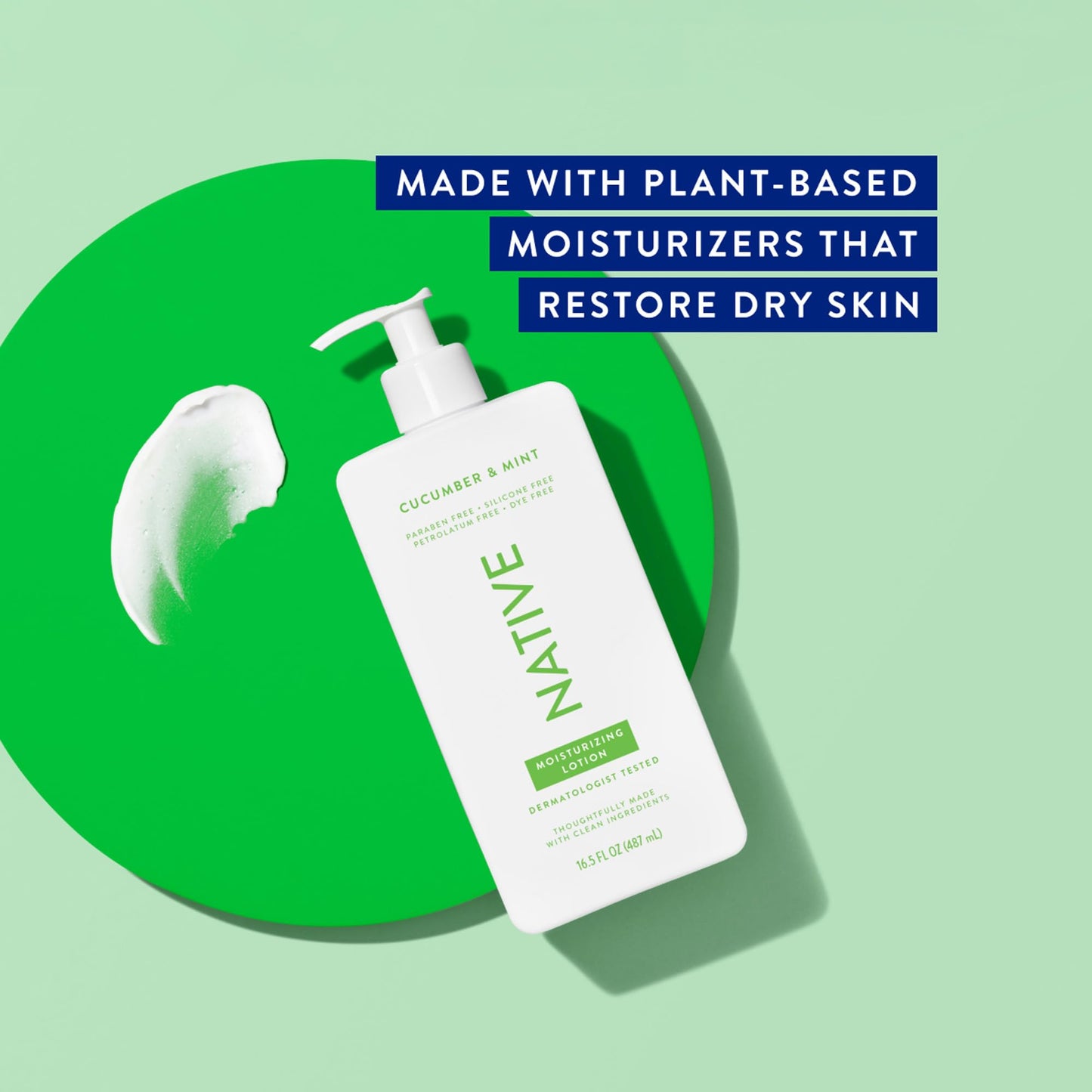 Native Body Lotion Contains Naturally Derived Plant-Based Moisturizers for Women and Men | Restores Dry Skin, Cucumber & Mint, 16.5 fl oz