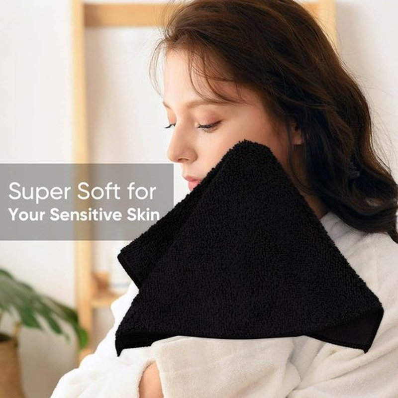 HOMEXCEL Black Washcloths 12 Pack, Highly Absorbent and Soft Face Towel, Multi-Purpose Microfiber Wash Cloths for Bathroom, Hotel, Spa, Gym, and Kitchen, 12x12 Inch