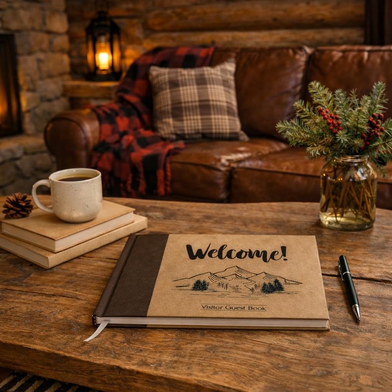 Paper 'n Such Cabin Guest Book for Vacation Homes and Short Term Rentals -Kraft Hardcover - Airbnb Essentials for Hosts- Visitor Sign in Journal Guesthouse Welcome Log