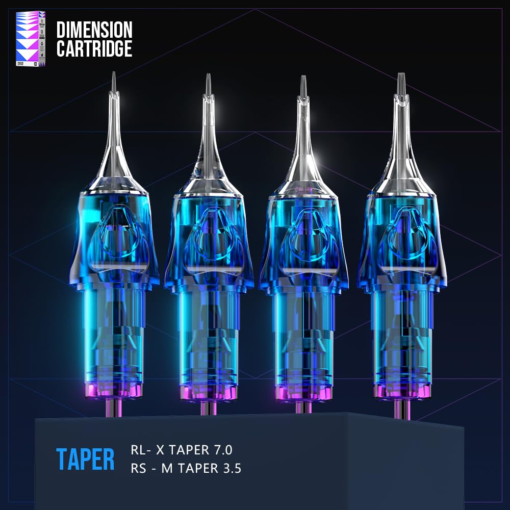 CNC Tattoo Cartridge Needles 20Pcs #12(7RL) Standard 0.35mm Round Liner X-Taper Disposable Cartridges with Membrane EN04C-20-1207RL-X