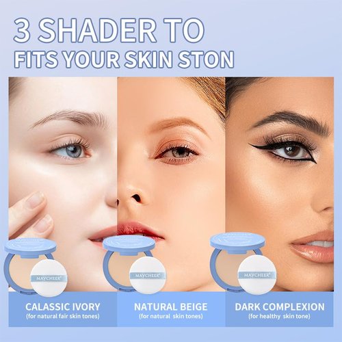Oil Control Face Pressed Powder, Matte Perfection Pressed Powder, Waterproof Long Lasting Lightweight Finish Setting Face Powder, Cruelty-free, 0.35Oz (03# Pure beige, One Size)
