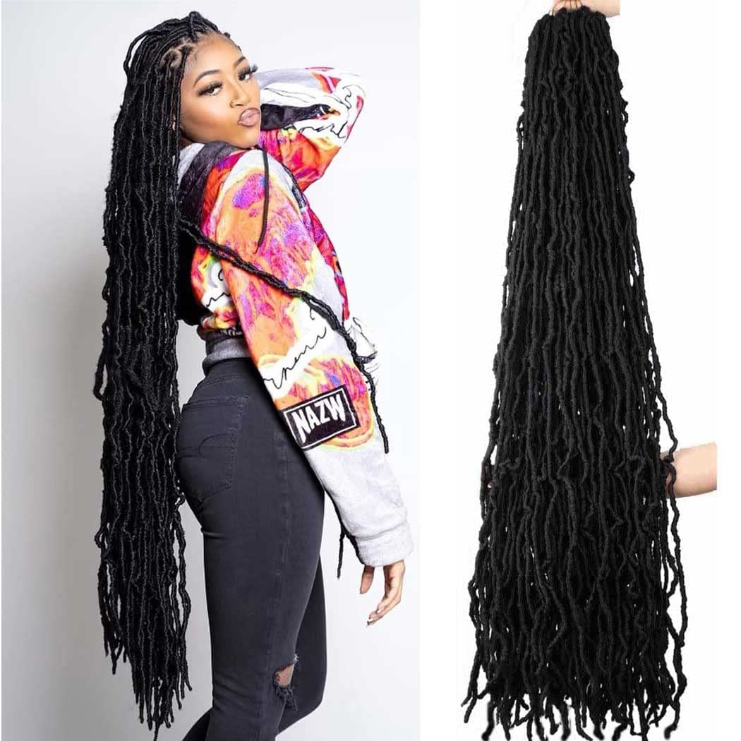40 Inch Super Long Soft Locs Crochet Hair Pre Looped 6 Packs New Faux Locs Crochet Braids Goddess Locs Dreadlocs Synthetic Hair For Black Women (1B, 40 Inch 6PACK)