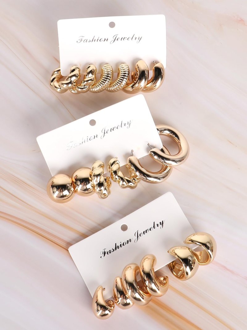 9 Pairs 14K Gold Hoop Earrings for Women, Fashion Hypoallergenic Chunky Twisted Open Hoops Dangle Earrings Set for Birthday Party Christmas Fashion Jewelry Gift