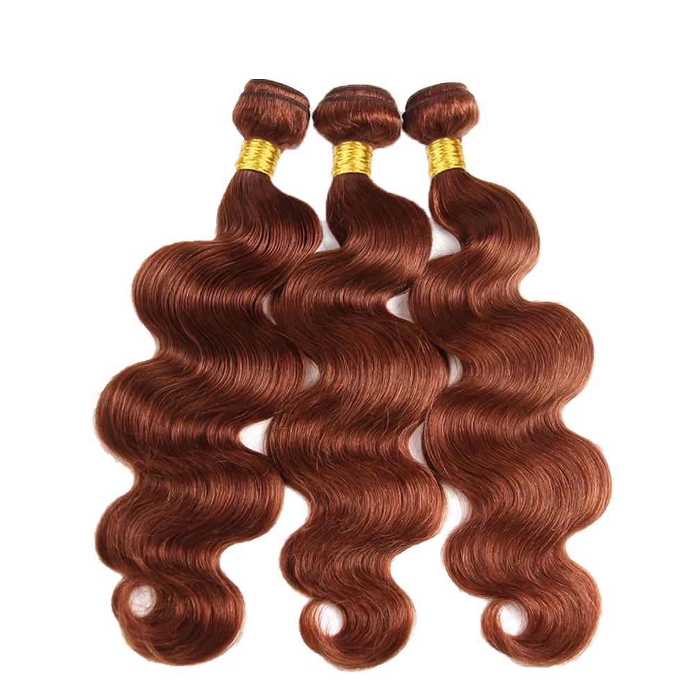 Reddish Brown Bundles Color #33 Bundles Human Hair 30 32 34 Inch 8A Grade Peruvian Virgin Hair 3 Bundles Color #33 Body Wave Bundles Human Hair Auburn Bundles Copper Red Human Hair Weave