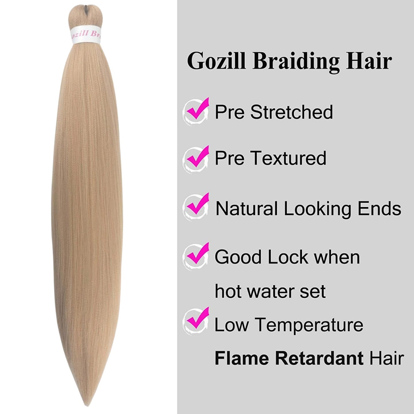 Ash Blonde Braiding Hair Pre Stretched Knotless Braiding Hair Synthetic Fake Hair Extension for Braiding (Pack of 6)