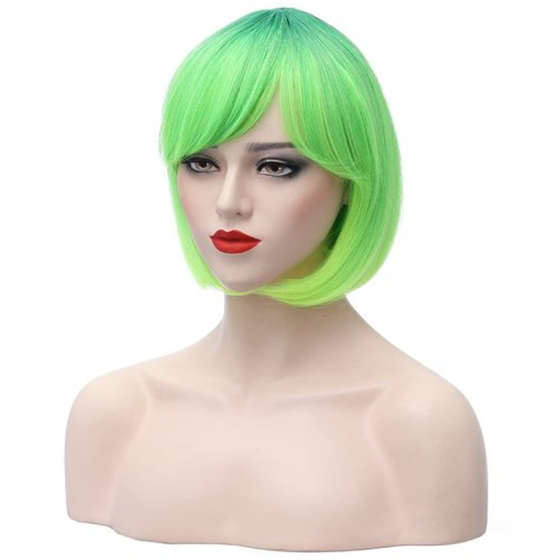 PATTNIUM 12 Inches Green Bob Wig Short Green Wig Lime Green Bob Wig with Bangs for Women and Girls Heat Resistant Synthetic Bob Wig (Green)