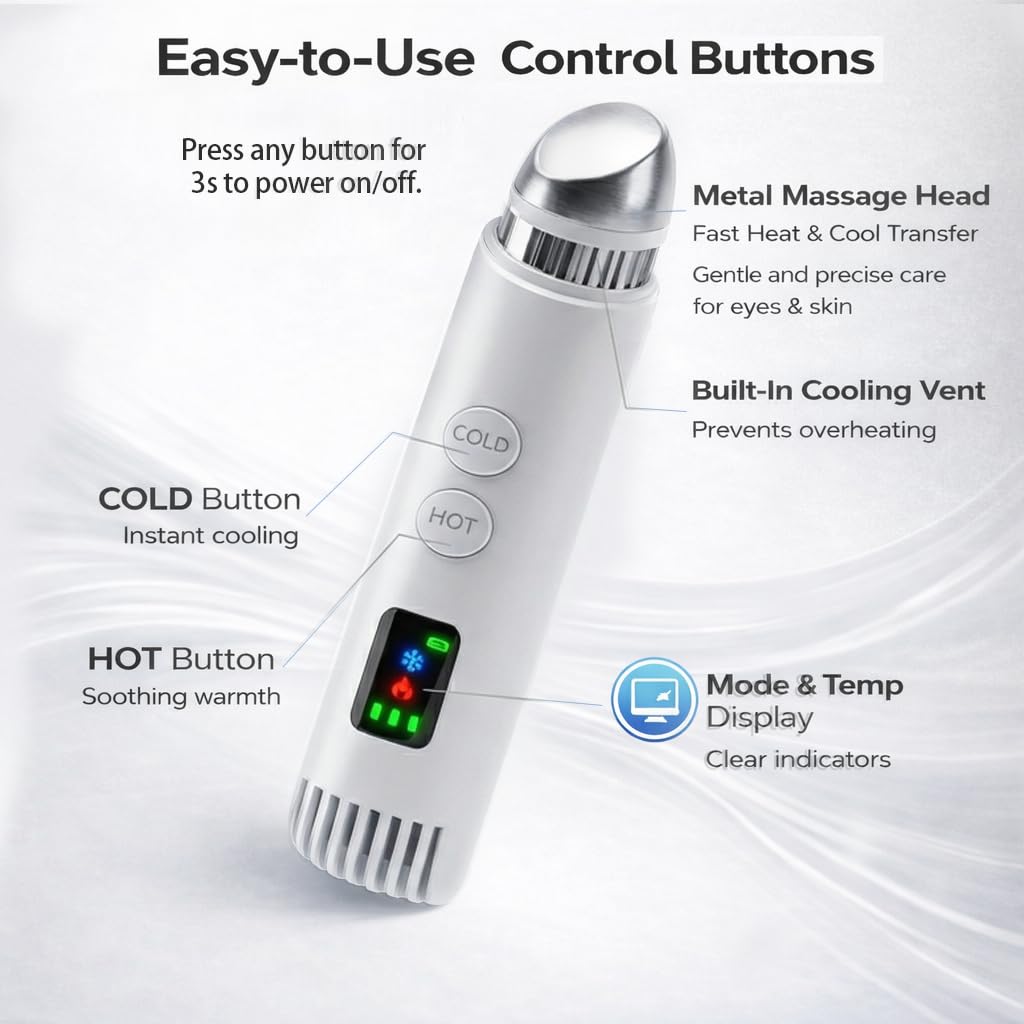 Cold & Warm Depuffing Wand for Face and Eyes, 2-in-1 Cooling Facial Wand for Puffy Eyes, Gentle Heat Skincare Tool for Serums, Portable Under Eye Massager for Daily Beauty Routine
