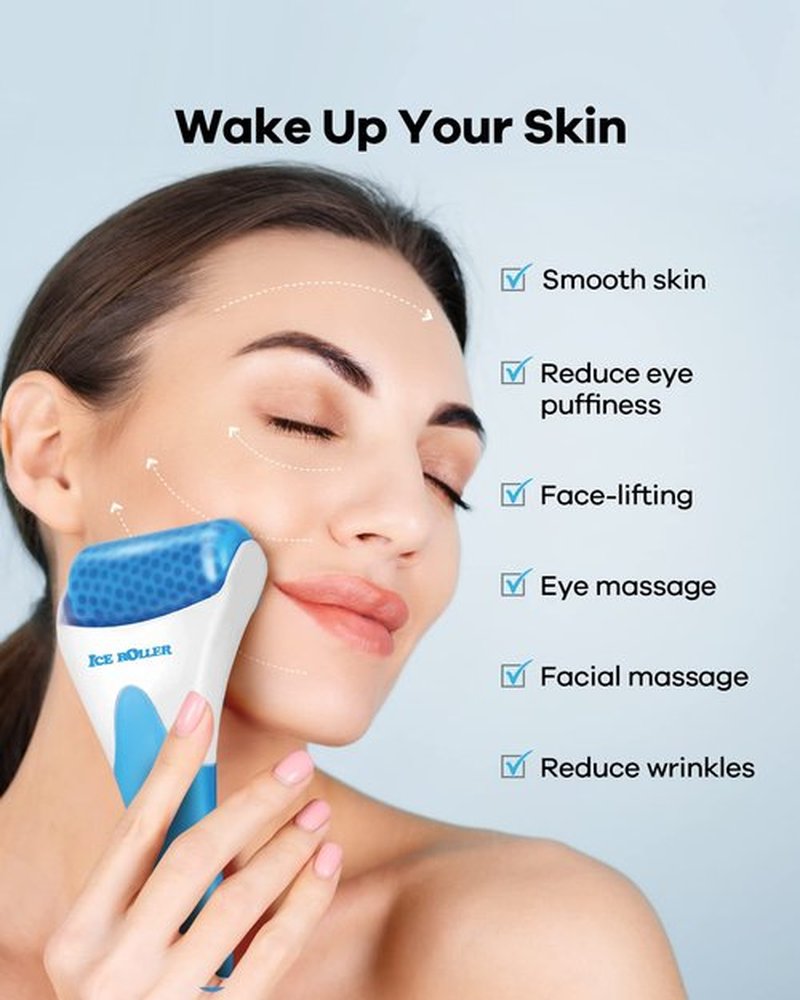 BearKig Ice Roller, Ice Roller for Face, Ice Face Roller, Cold Facial Ice Roller Massager for Eye Puffiness, Women's Gifts, Migraine, TMJ Pain Relief & Minor Injuries, Skin Care Products (Blue)