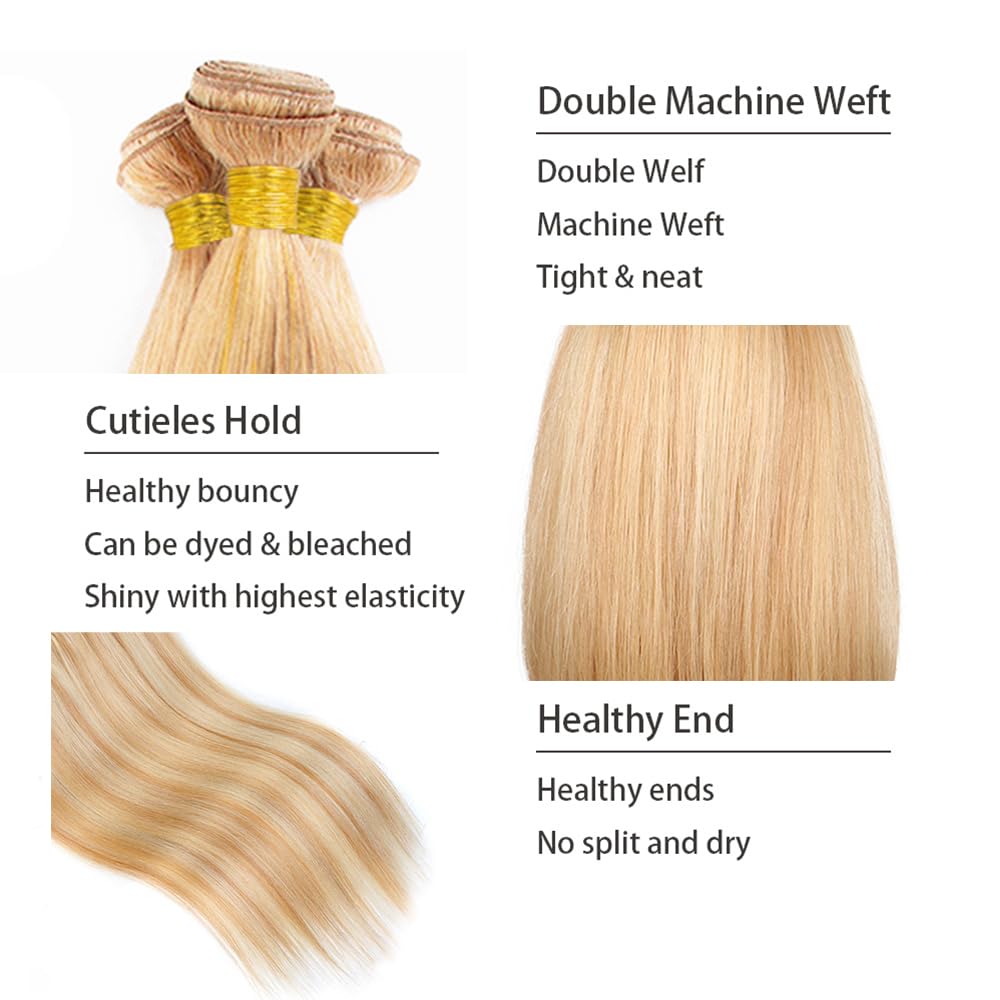 P27/613 Human Hair Bundles Honey Blonde Straight Bundles Brazilian Grade 8A Virgin Human Hair 3 Bundles 10 12 14 Inch P27/613 Straight Bundles Blonde Bundles 300g
