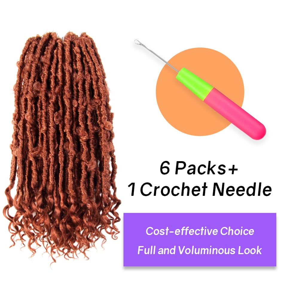 Crochet Butterfly Locs with Curly Ends 14 Inch, Boho Distressed Butterfly Locs Crochet Hair, Ginger Bohemian Goddess Faux Butterfly Braids with Curly Ends (6 Packs, 350#)