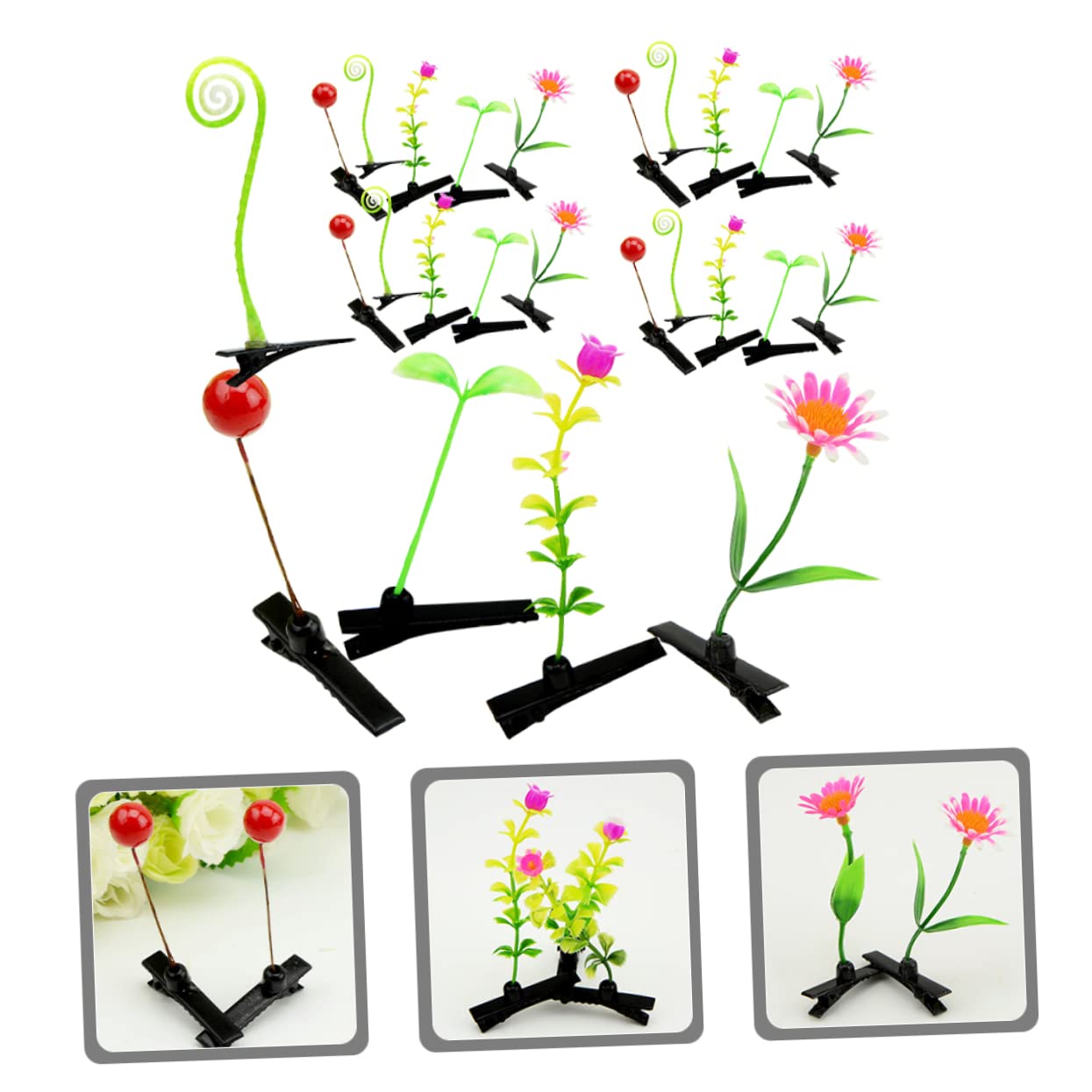 150 Pcs Simulation Plant Hair Clip Sprout Hair Clip Mini Plant Hair Clips Green Plant Hair Clip Plant Hair Barrettes Grass Hair Clip Plant Barrettes Flower Clips for Hair