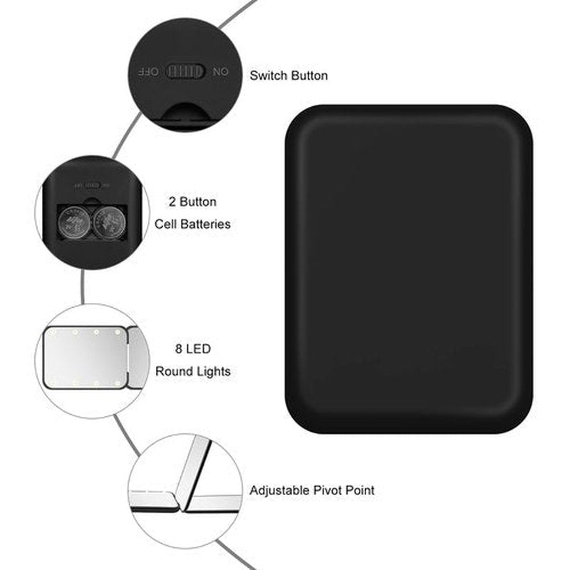 Kakuje Compact Mirror, 1X/3X Magnification LED Pocket Mirror with Nternal BIattery, Mini Mirror for Purse, Pocket,Travel and Present (Black)