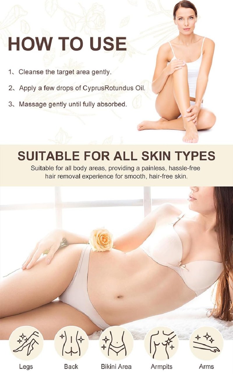 Cyperus Rotundus Oil, 100% Pure Natural Cyprus Rotundus Oil for Hair Removal Reducing Body Hair Growt. (1Pcs)