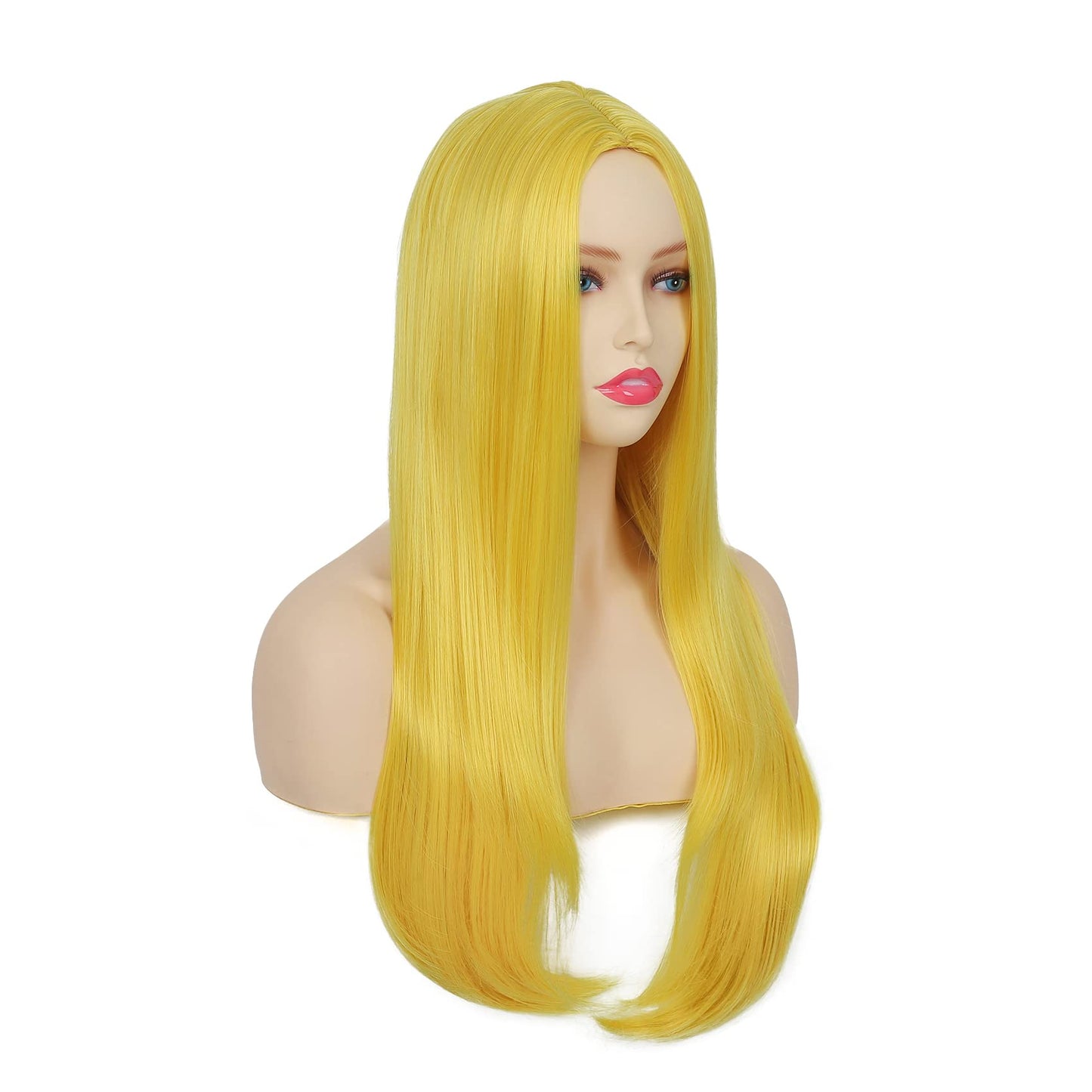 Swiking Yellow Long Straight Wigs for Women Middle Part Heat Resistant Full Wigs Cosplay Party Halloween and Daily Use