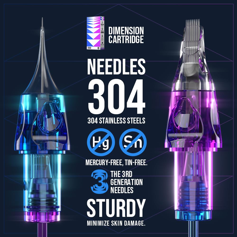 CNC Tattoo Cartridge Needles 20Pcs #12(7RL) Standard 0.35mm Round Liner X-Taper Disposable Cartridges with Membrane EN04C-20-1207RL-X