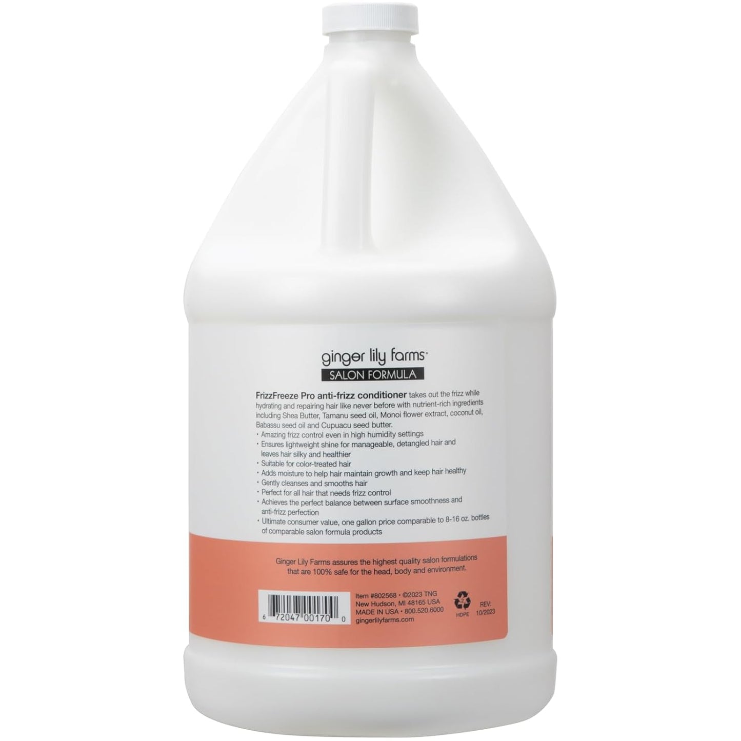 Ginger Lily Farms Salon Formula FrizzFreeze Pro Anti-Frizz Conditioner for Frizzy Hair, 100% Vegan & Cruelty-Free, 1 Gallon (128 fl oz) Refill