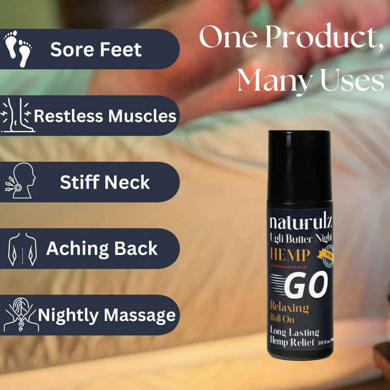 Ugli Butter Hemp Nighttime Roll-On GO 3oz – Calming Blend with Oregon-Grown Hemp, Lavender, Chamomile & Passionflower for Relaxation & Helathy Sleep Cycle Support-Restless Muscles, Aching HIPS & Back