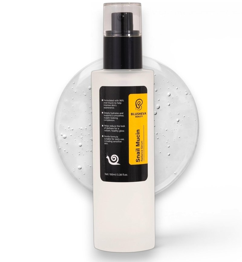 Blusheva Beauty Snail Mucin Radiance Serum 96% Snail Filtrate Hydrating & Anti-Aging Face Serum for Fine Lines, Dark Spots & Smooth Skin 100ml