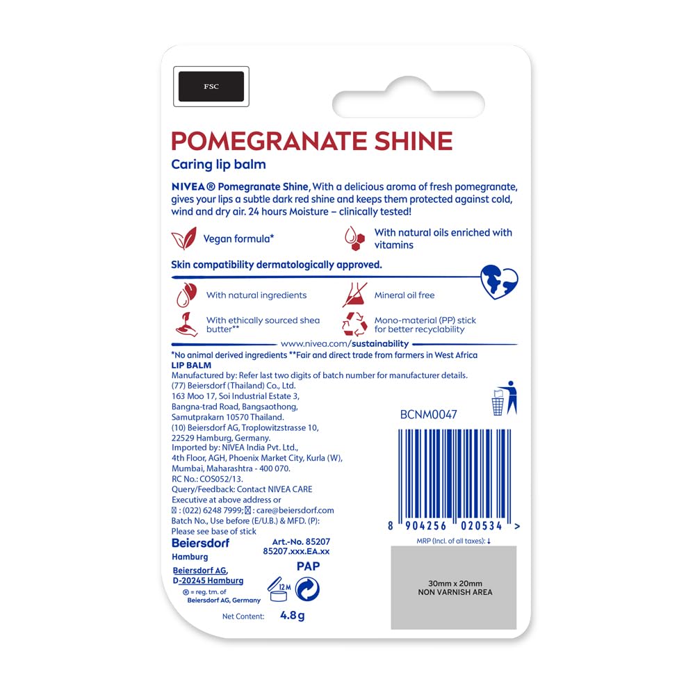 NIVEA Lip Balm, Pomegranate Shine, 4.8g