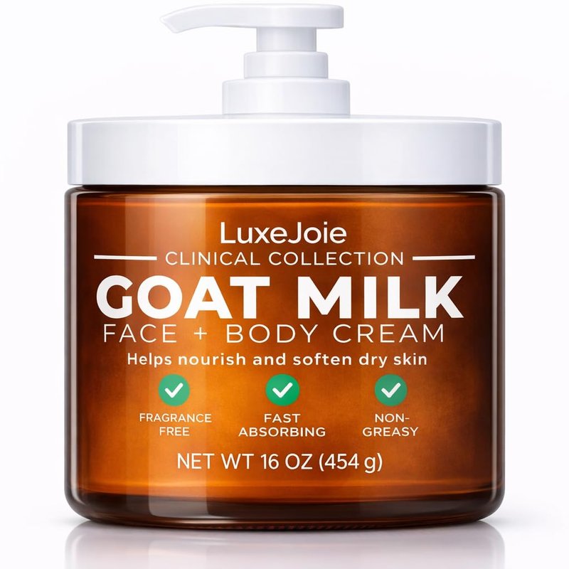 LuxeJoie Goat Milk Face Cream Fragrance Free Moisturizer for Dry & Sensitive Skin Fast Absorbing Non Greasy Hydration Gentle Goat Milk Face & Body Lotion with Shea Butter 16 oz