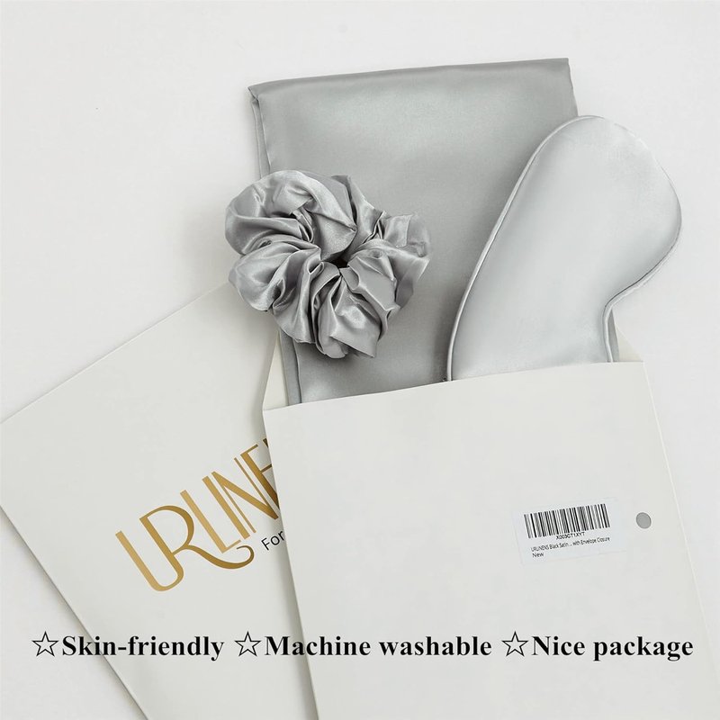 Satin Pillowcase Set for Hair & Skin | Vegan Silk Luxury Sleep Set - 2 Pillowcases, Eye Mask & Scrunchie in Silver Gray