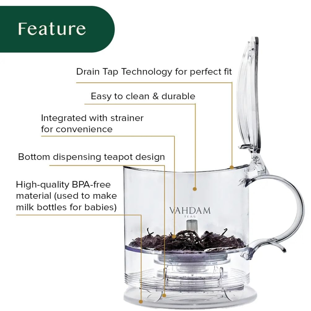 Imperial Tea Infuser Teapot & Smart Tea Maker - BPA-Free, Drain-Tap Technology | Easy Brew, Easy Clean | Loose Leaf Brewing - Stylish Design | 16oz