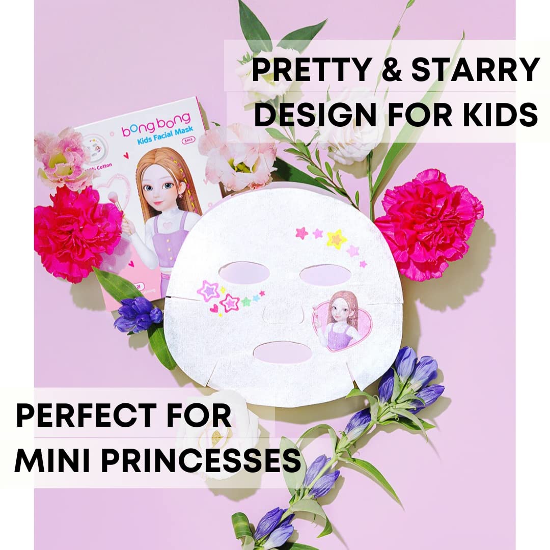 BB Kids Face Masks Spa 5-Pack With Spa Headband | Kids Facial Masks for Girls With 100% Cotton Sheets | Princess Facial Mask for Kids Spa Party Birthday Sleepover (10-Pack with Pink Band)