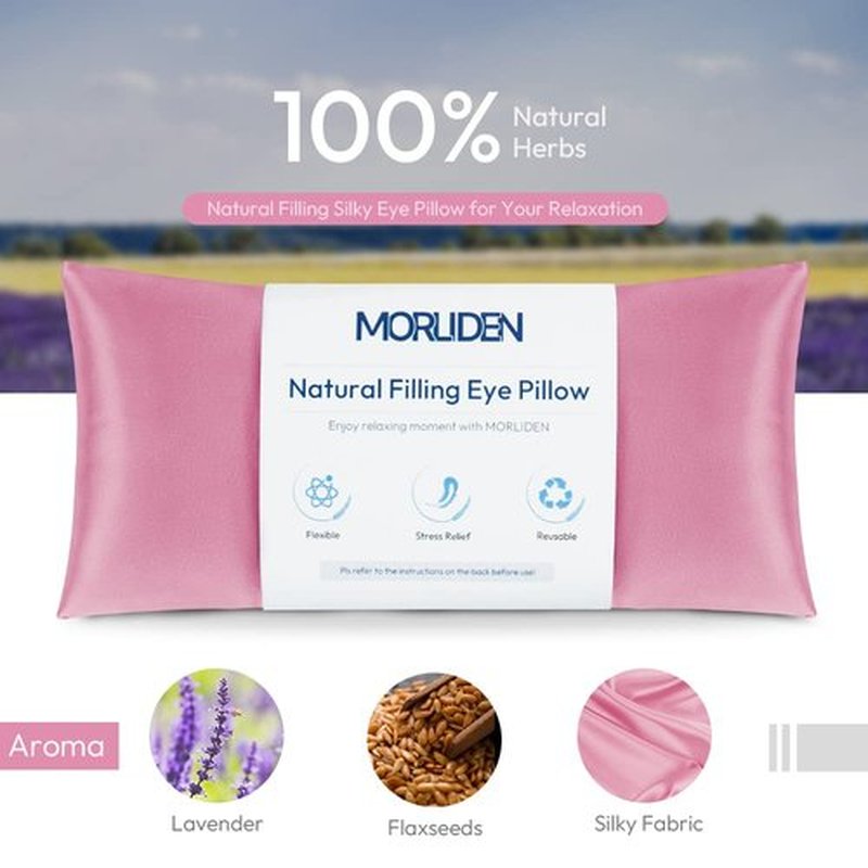 Lavender Eye Pillows for Relaxation, Yoga Eye Pillow for Meditation, Microwavable Weighted Eye Pillow for Yoga, Moist Heat & Cold Eye Compress with Aromatherapy (Pink) - 2 Pack